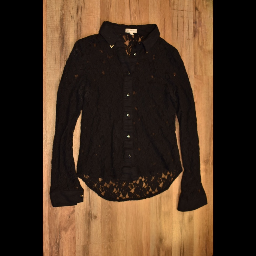 Cotton Candy | Black Lace Button Down